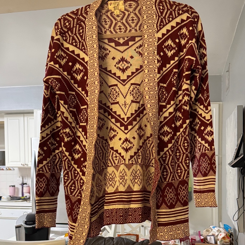 Hippie Rose Burgundy and Cream Patterned Sweater
